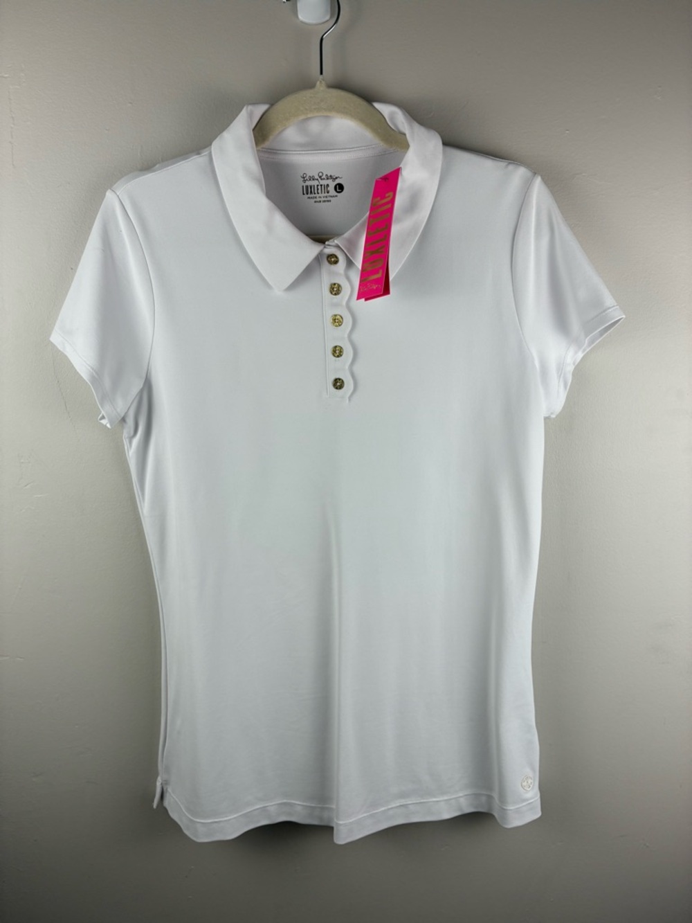Lilly Pulitzer UPF 50+ Luxletic Frida Scallop Polo Top NWT Size Large